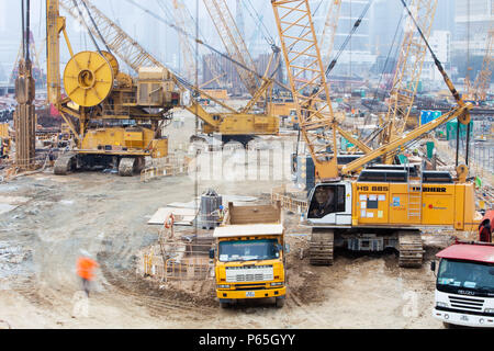 Un chantier de construction à Hong Kong, Chine. Banque D'Images