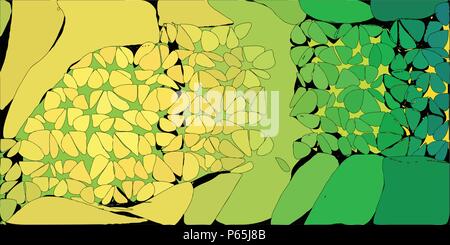 Jaune Vert floral stylisé vector grunge background avec fleurs et simplifiée des blobs. Illustration de Vecteur