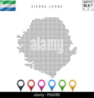 Motif Dots Carte vectorielle de la Sierra Leone. Silhouette de la Sierra Leone. Pavillon de la Sierra Leone. Les marqueurs de carte multicolore Illustration de Vecteur