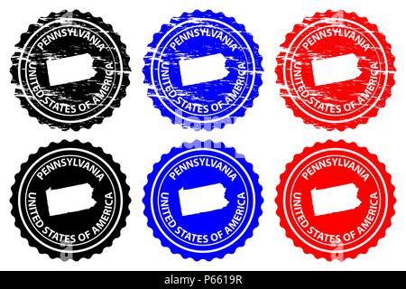 New York - timbres en caoutchouc - vecteur, New Jersey (États-Unis d'Amérique) Carte - sticker - noir, bleu et rouge Illustration de Vecteur