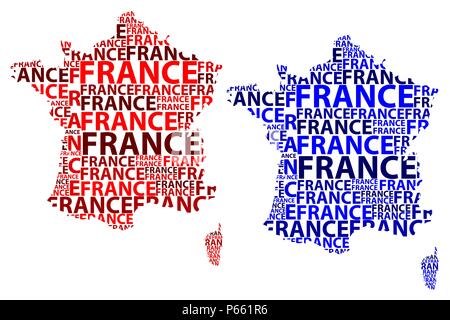 Croquis France texte lettre site, République Française - sous la forme du continent, la carte France - rouge et bleu vector illustration Illustration de Vecteur