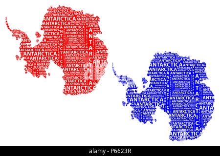 Croquis de l'Antarctique, l'Antarctique continent texte lettre word - dans la forme du continent, la carte de continent antarctique - rouge et bleu vector illustratio Illustration de Vecteur