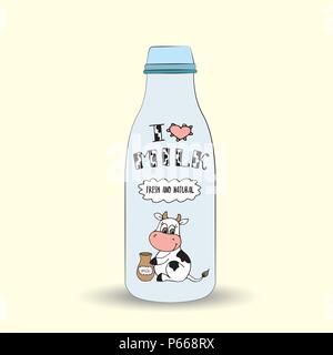 Doodle biberon de lait de vache et mignon label,isolées, vector illustration Illustration de Vecteur