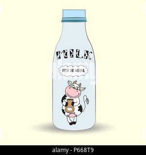 Doodle biberon de lait de vache et mignon label,isolées, vector illustration Illustration de Vecteur