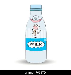 Une bouteille de lait de vache et label,isolées, vector illustration Illustration de Vecteur