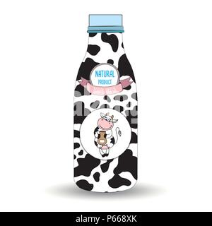 Une bouteille de lait de vache et label,isolées, vector illustration Illustration de Vecteur