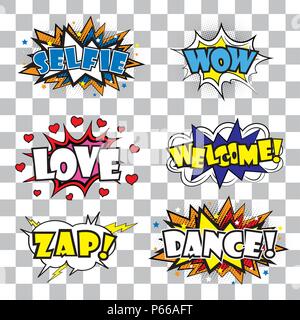 Comic art bulle avec des expressions autocollants set Illustration de Vecteur