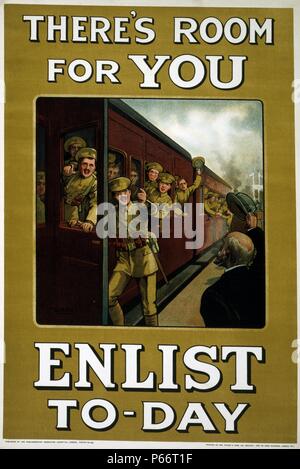Il y a de la place pour vous. S'enrôler à jours World War One affiche de recrutement, publié par le Comité de recrutement parlementaire, 1915. Poster montrant des soldats à bord d'un train, faisant signe aux autres de les rejoindre. Banque D'Images
