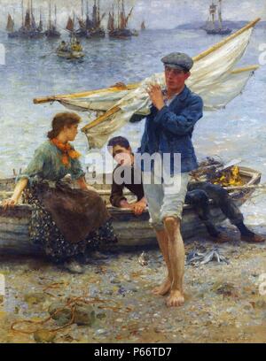 "Retour de pêche" Peinture de Henry Scott Tuke, (1858 - 1929), peintre et photographe français. Son travail plus notable était dans le style impressionniste, connu pour ses tableaux de jeunes hommes. 1907 Banque D'Images