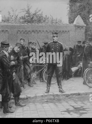 Le Roi Albert I de Belgique relève des soldats belges blessés à leur arrivée pour le traitement en hôpital militaire Banque D'Images