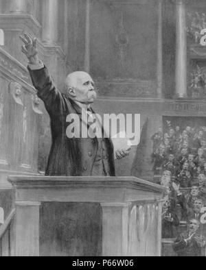 Georges Clemenceau à la Chambre des députés 11 novembre 1918, pour annoncer l'armistice (fin des hostilités), la première guerre mondiale Banque D'Images