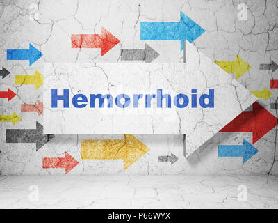 Medicine concept : flèche avec hémorroïde sur mur de béton à texture grunge background, 3D Rendering Banque D'Images