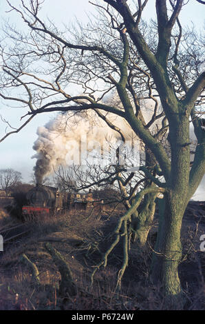 Un râteau de wagons vides chefs de la British Railways change de garage à la mine de Shilbottle près de Alnwick derrière l'austérité Hunslet 0-6-0ER No45 sur Banque D'Images