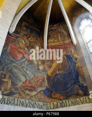 Naissance de Jésus, fresque de l'église de Saint Marc à Zagreb, Croatie Banque D'Images