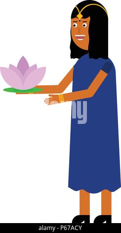 Indian girl with lotus flower isolated on white background Illustration de Vecteur