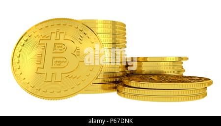 Les bitcoins or combinaison isolée sur fond blanc et 3D render Banque D'Images