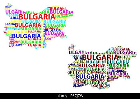 Sketch Bulgarie carte Bulgarie, texte de lettre - sous la forme du continent, la carte République de Bulgarie - vector illustration couleur Illustration de Vecteur