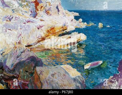 Joaquin Sorolla y Bastida 1863-1923 l'artiste espagnol. 'Rocas de Jávea y el bote blanco' Ricks de Javier avec un bateau blanc. 1905 Banque D'Images