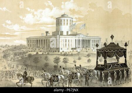 Funérailles de voiture le président Abraham Lincoln en passant l'État chambre à Columbus après sa mort, le 19 avril 1865 Banque D'Images