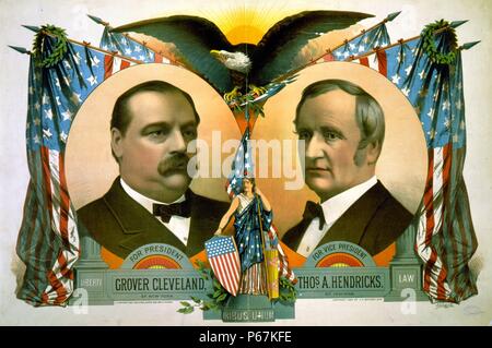 Publicité matériel de campagne pour le Président Grover Cleveland et Thomas Hendricks comme vice-président. Cleveland est la 22e et 24e président des États-Unis et est le seul président pour deux mandats non consécutifs et d'être comptés deux fois dans la numérotation des présidents. Banque D'Images