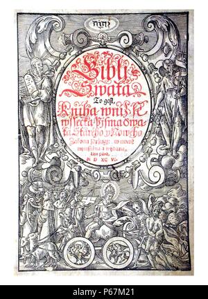 Couverture d'un Kralitz Bohemian bible, une édition de la Bible de Kralice, publié par Unitas Fratrum protestante. Datée 1596 Banque D'Images