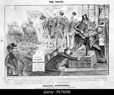 La vision. L'hydrophobie politique, qui fais le confort de couronnes, et la façon de les obtenir" une attaque grossièrement dessiné mais amer sur Andrew Jackson (1767-1845) veto de la charte de la banque des États-Unis et sa campagne visant à détruire la banque. Jackson (à droite) est un roi du violon sur son trône comme le Capitole brûle dans l'arrière-plan. Il est suivi par Jack Downing, tandis que le président Martin Van Buren piaulements de derrière un rideau. Banque D'Images