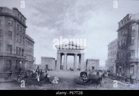 Philip Hardwick est belle Doric arch à l'entrée de la gare de Londres Euston original comme ouvert en 1838 comme la passerelle vers le nord par le L Banque D'Images