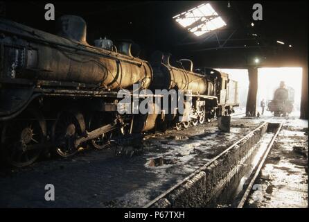 Coucher du soleil à Sennar Junction depot au Soudan le lundi 10 janvier 1983. Banque D'Images