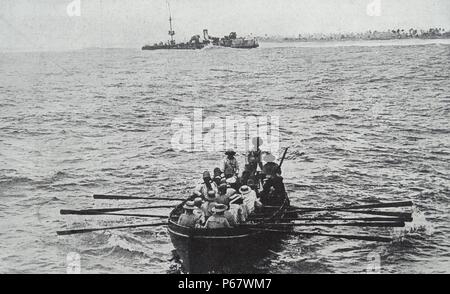 Les survivants de la bataille de Cocos 9 novembre 1914, après le croiseur australien HMAS Sydney a répondu à une attaque sur un poste de direction des communications à l'île par le croiseur léger allemand SMS Emden. Banque D'Images