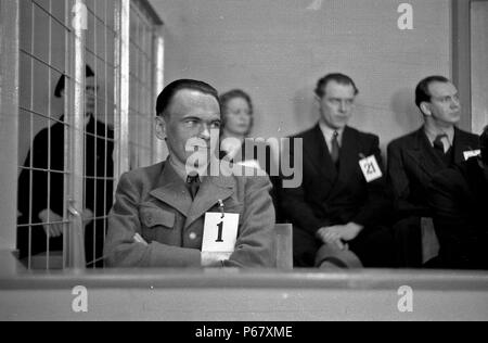 Henry Rinnan, un agent de la Gestapo, en procès à Trondheim, Norvège 1946. Banque D'Images