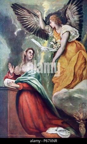 La peinture intitulée 'Annonciation'. Peint par El Greco (1541-1614) Né Doménikos Theotokópoulos, était un peintre, sculpteur et architecte de la Renaissance espagnole. En date du 16e siècle Banque D'Images