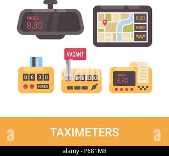 Série de taximètres. Service de taxi télévision icons Illustration de Vecteur