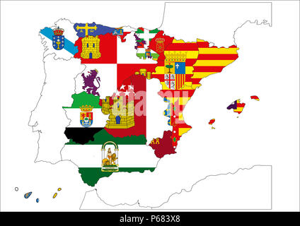 Image de la carte d'Espagne conçue par ordinateur à l'aide de logiciels de conception, avec un fond blanc Banque D'Images