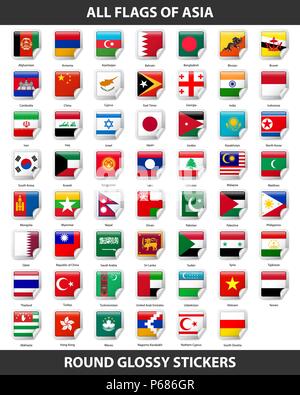 Drapeaux de tous les pays de l'Asie. Autocollants brillant rond Illustration de Vecteur