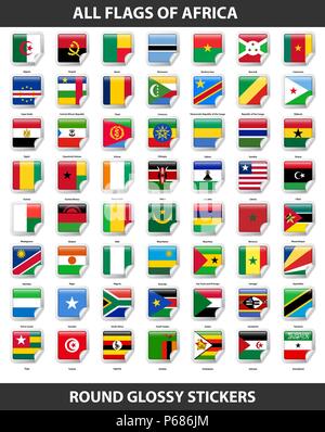 Drapeaux de tous les pays de l'Afrique. Autocollants brillant rond Illustration de Vecteur