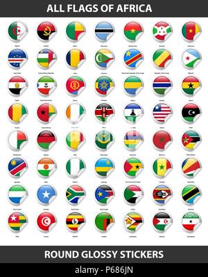 Drapeaux de tous les pays de l'Afrique. Autocollants brillant rond Illustration de Vecteur