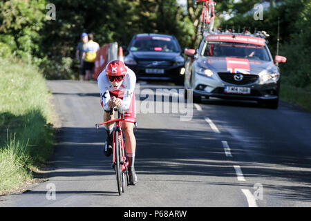 Northumberland, Royaume-Uni. 28 Juin, 2018. Alex Dowsett de l'équipe Katusha- Alpecin franchit la ligne pour prendre le bronze à la course élite hommes : Crédit Crédit : Dan Dan Cooke Cooke/Alamy Live News Banque D'Images