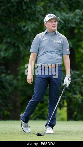 Potomac, MD, USA. 28 Juin, 2018. Zac Blair sur la 13e té au cours de la première ronde de la nationale de Quicken Loans à PTC Potomac Potomac, MD. Justin Cooper/CSM/Alamy Live News Crédit : Cal Sport Media/Alamy Live News Banque D'Images