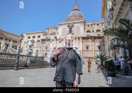 Palerme, Vanessa Redgrave a reçu au Palazzo delle Aquile par le maire Leoluca Orlando, est déplacé en parlant de migrants. 06/28/2018, Palerme, Italie Banque D'Images