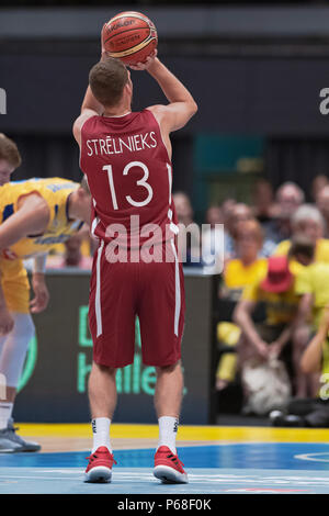 Hovet, Stockholm, Suède. 14Th Oct 2018. Janis Stelnieks (LVA) à la Lettonie contre la Suède en Coupe du Monde de Basket-ball FIBA 2019 qualificatifs européens. La Lettonie a gagné avec crédit 82-72 : Stefan Holm/Alamy Live News Banque D'Images