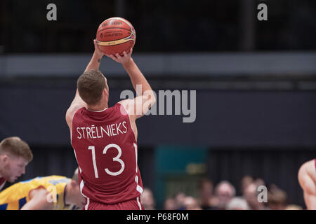 Hovet, Stockholm, Suède. 14Th Oct 2018. Janis Stelnieks (LVA) à la Lettonie contre la Suède en Coupe du Monde de Basket-ball FIBA 2019 qualificatifs européens. La Lettonie a gagné avec crédit 82-72 : Stefan Holm/Alamy Live News Banque D'Images