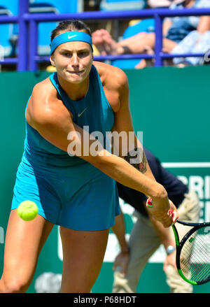 Eastbourne, Royaume-Uni. 29 Juin, 2018. Sabalenka Aryna (BLR) bat Agnieszka Radwanska (POL) dans la première demi-finale de la Ladies' compétition à Devonshire Park - 6:3 1:6 6:3 Crédit : PjrFoto/Alamy Live News Banque D'Images