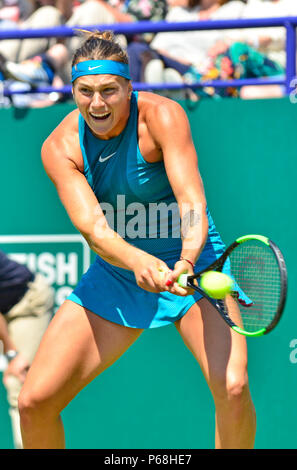 Eastbourne, Royaume-Uni. 29 Juin, 2018. Sabalenka Aryna (BLR) bat Agnieszka Radwanska (POL) dans la première demi-finale de la Ladies' compétition à Devonshire Park - 6:3 1:6 6:3 Crédit : PjrFoto/Alamy Live News Banque D'Images