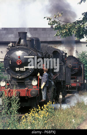 Deux types classiques de fer yougoslave sur remise en août 1972. L'interligne est un ex Golsdorf Classe 270 autrichienne ( 2-8-0 du chemin de fer de classe 25 yougoslave) et beh Banque D'Images