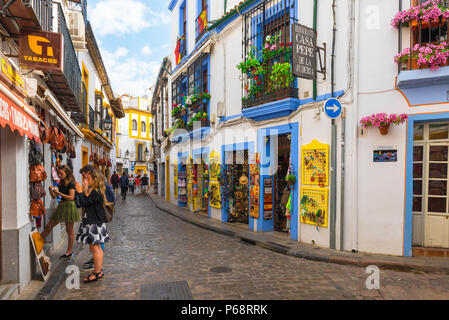 Cordoue, Espagne, une rue pittoresque dans le quartier de la Juderia Cordoba (Cordoue) Vieille ville, Andalousie, espagne. Banque D'Images