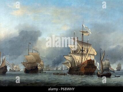 La gravure de navires Anglais Néerlandais lors du raid sur la Medway, 20 juin 1667 Banque D'Images