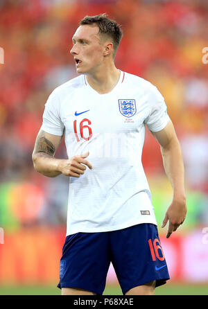 Phil Jones de l'Angleterre durant la Coupe du Monde de football Groupe G match au stade de Kaliningrad. Banque D'Images