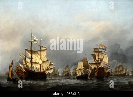 Peinture de l'abandon de l'Île Royale. Peint par Willem van de Velde II (1633-1707). En date du 17e siècle Banque D'Images