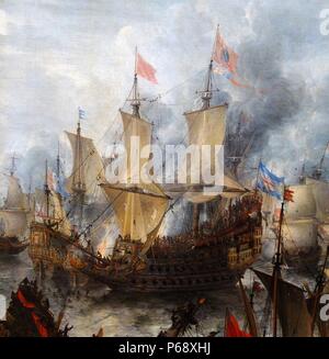 Peinture de la bataille de Terheide combattu une guerre maritime avec l'Angleterre. Peint par Abrahamsz Beerstraten (1622-1666). En date du 17e siècle Banque D'Images