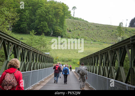 Une vache participants mars pendant la montres 49e marche annuelle internationale de Diekirch, Diekirch, Luxembourg, le 21 mai 2016. Il s'agit d'un marche international annuel organisé par l'armée luxembourgeoise et de la ville de Diekirch. Les civils et militaires les participants à effectuer 80 kilomètres pendant une période de deux jours autour du voisinage de Diekirch, Luxembourg. (U.S. Photo de l'armée par la CPS. Tracy/McKithern) Parution Banque D'Images